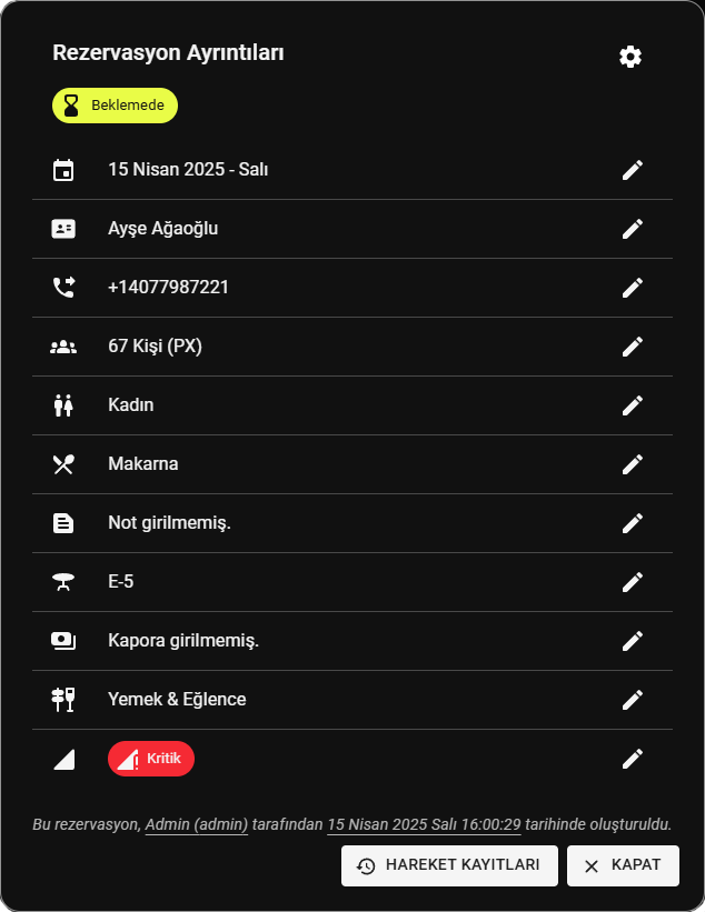 Agencive Panel - Rezervasyon Ayrıntıları