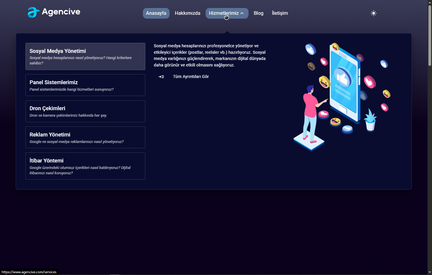 Agencive Web Sitesi - Açılır Menü